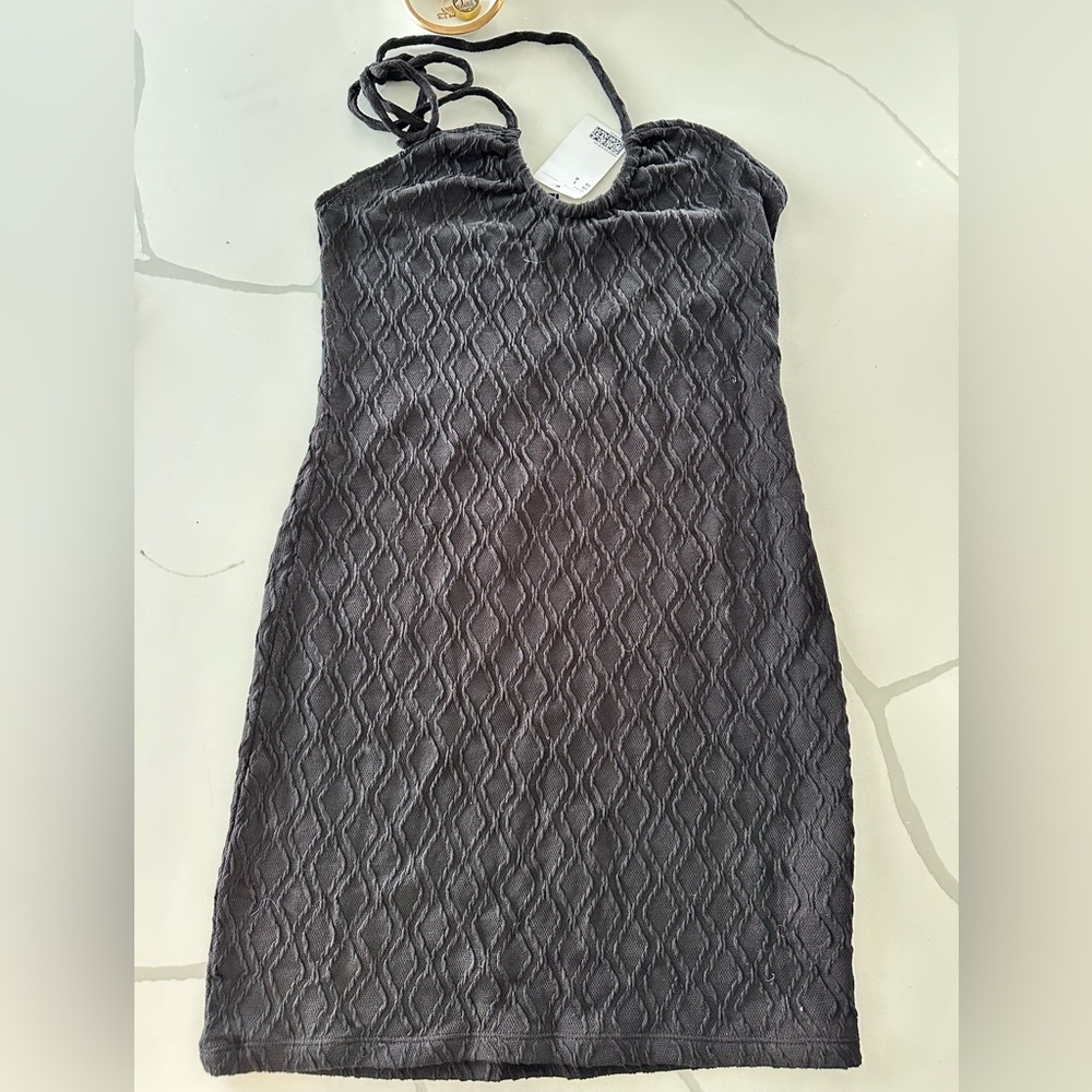 Divided Black Textured Mini Dress